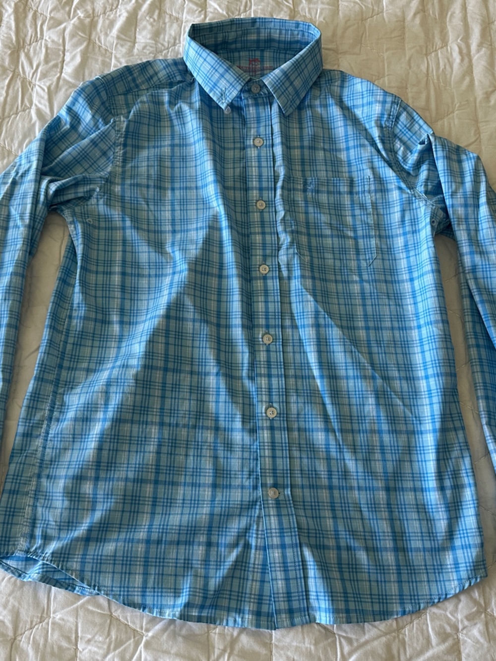 Southern Tide Light Aqua & Blue Plaid Button-Down Shirt